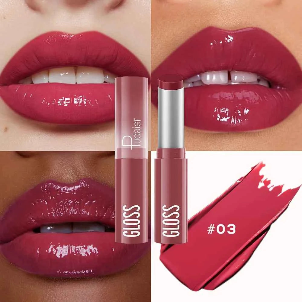 Waterproof Lipstick with Glass Mirror and Plumping Effect Non-Stick Nude Shades,Matte Lip Gloss For Plumper Looking Lips 0...