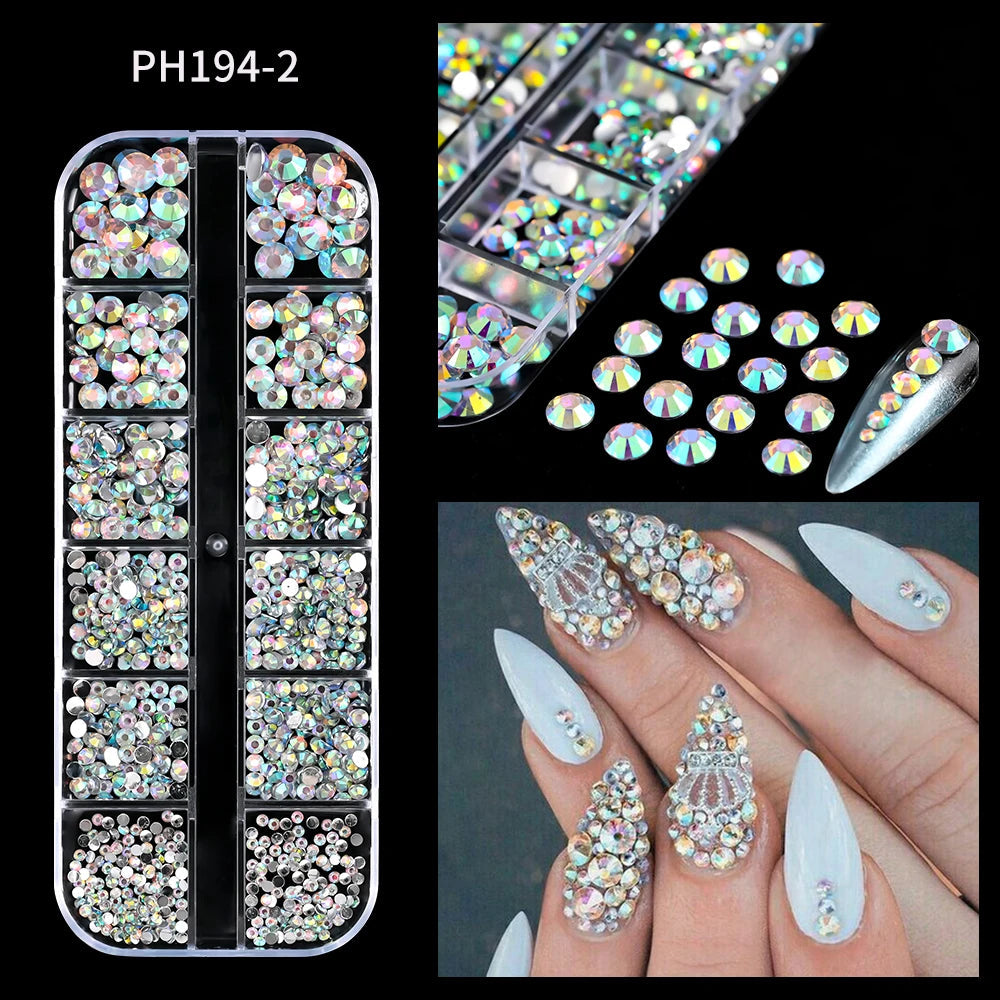 1000Pcs-12grids 3D Gold Silver Star/Cross Nail Rivet Studs Alloy Metallic Starlight Nail Charms Y2K 3d Cross/Star Manicure Rivet.