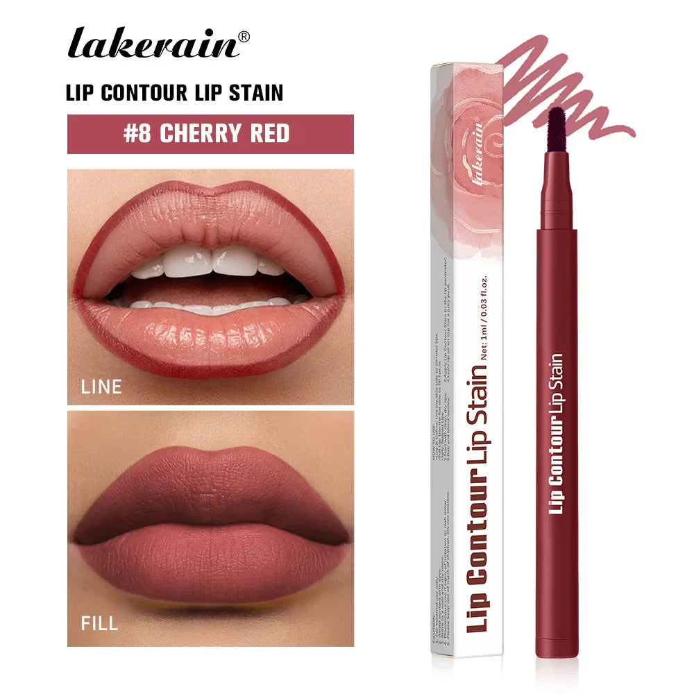 Flat Velvet Brush Lip Contour Liner Lip Stain Waterproof Soft Nude Pink Brown Lipliner Pencil Long Lasting Non-stick Cup Makeup 08 Cherry Red