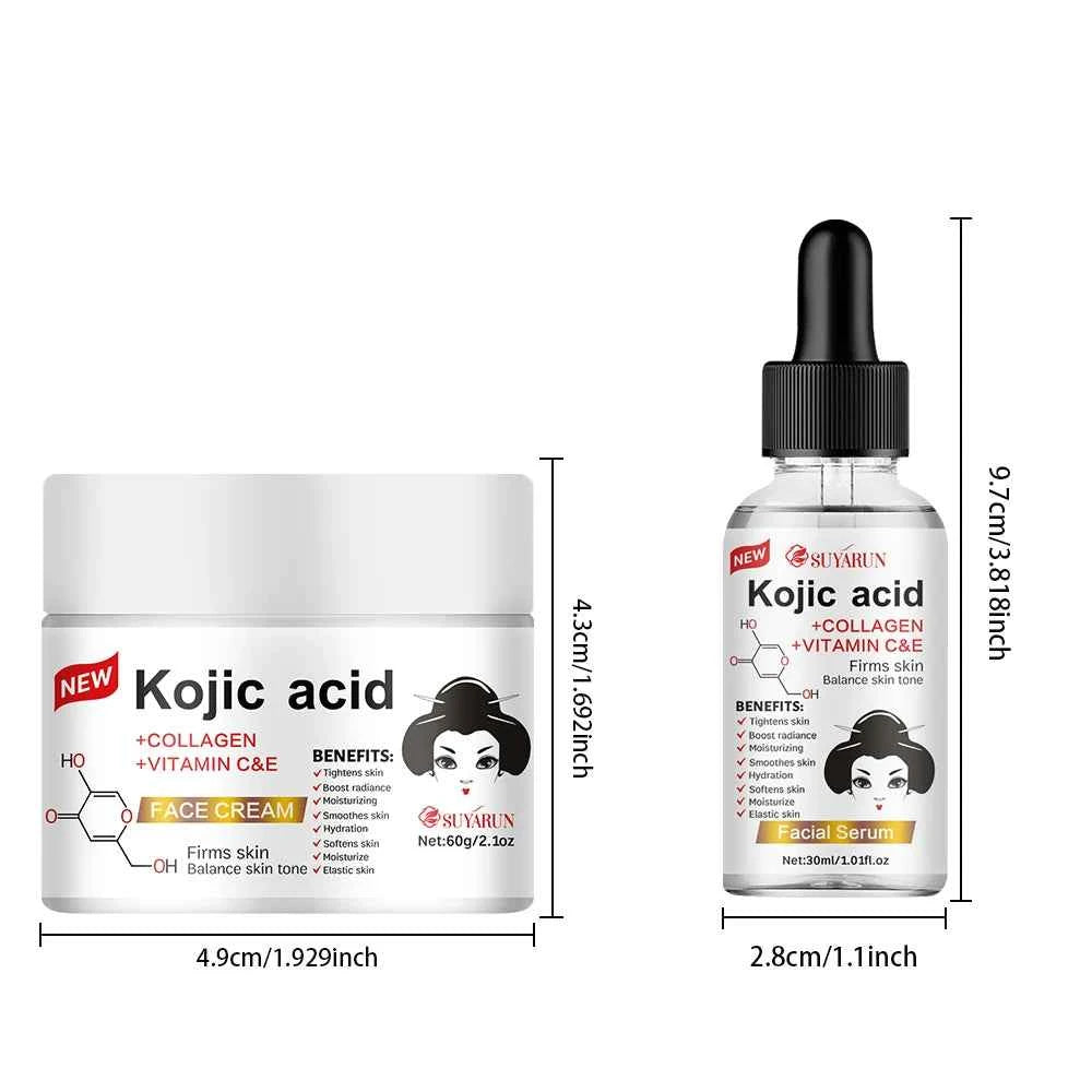 SUYARUN Kojic Acid Serum & Cream Bundle - Brightening Set for Dark Spots, Acne Scars, Anti-Aging | 2-in-1 Skincare Combo. - 
