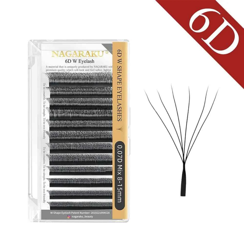 NAGARAKU 3D 4D 5D 6D W Shape Premade Fans Automatic Flowering Eyelash Extensions Natural Soft Light Full Dense Black 6D Ey...