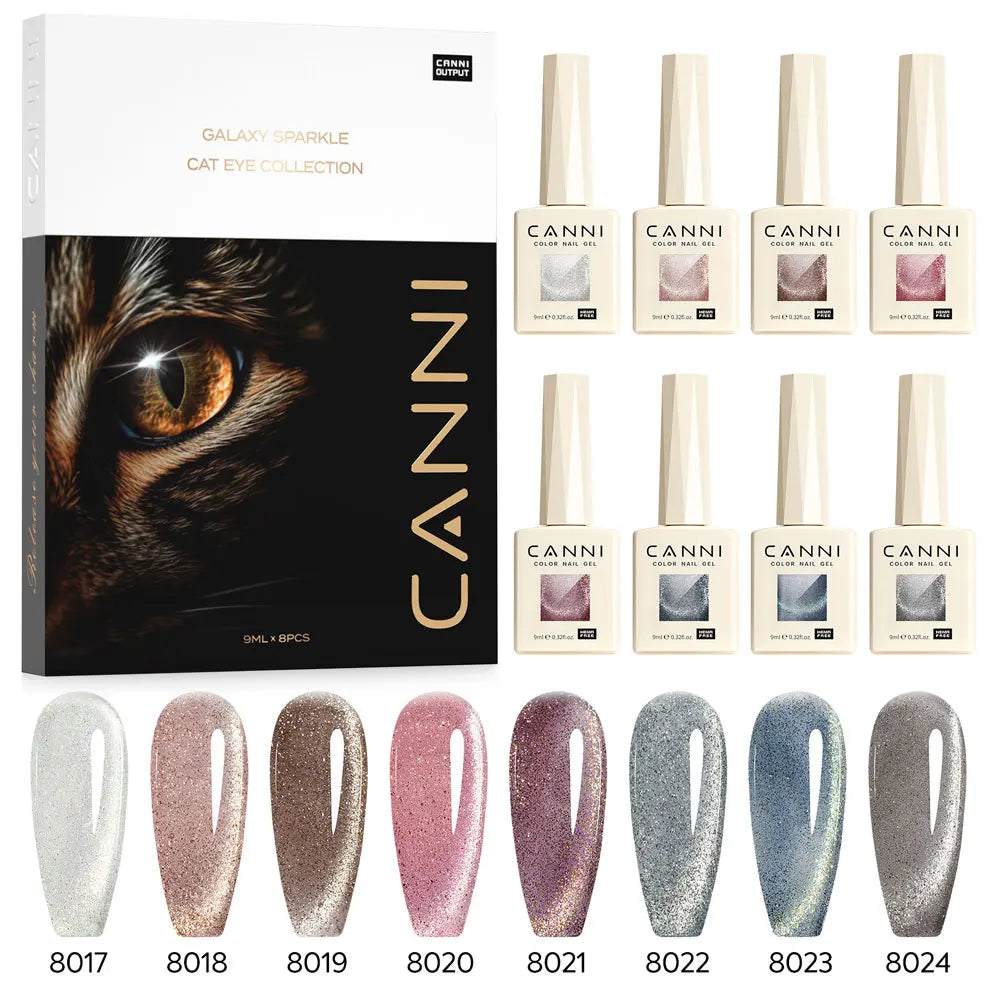 #8013 CANNI Nail Gel Polish Hema Free Super Glossy Glitter Cat Eye Gel Diamond Top Coat Semi Permanent Soak Off UV LED Varnish Aurora Glow Avenue