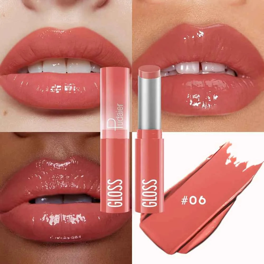 Waterproof Lipstick with Glass Mirror and Plumping Effect Non-Stick Nude Shades,Matte Lip Gloss For Plumper Looking Lips 0...