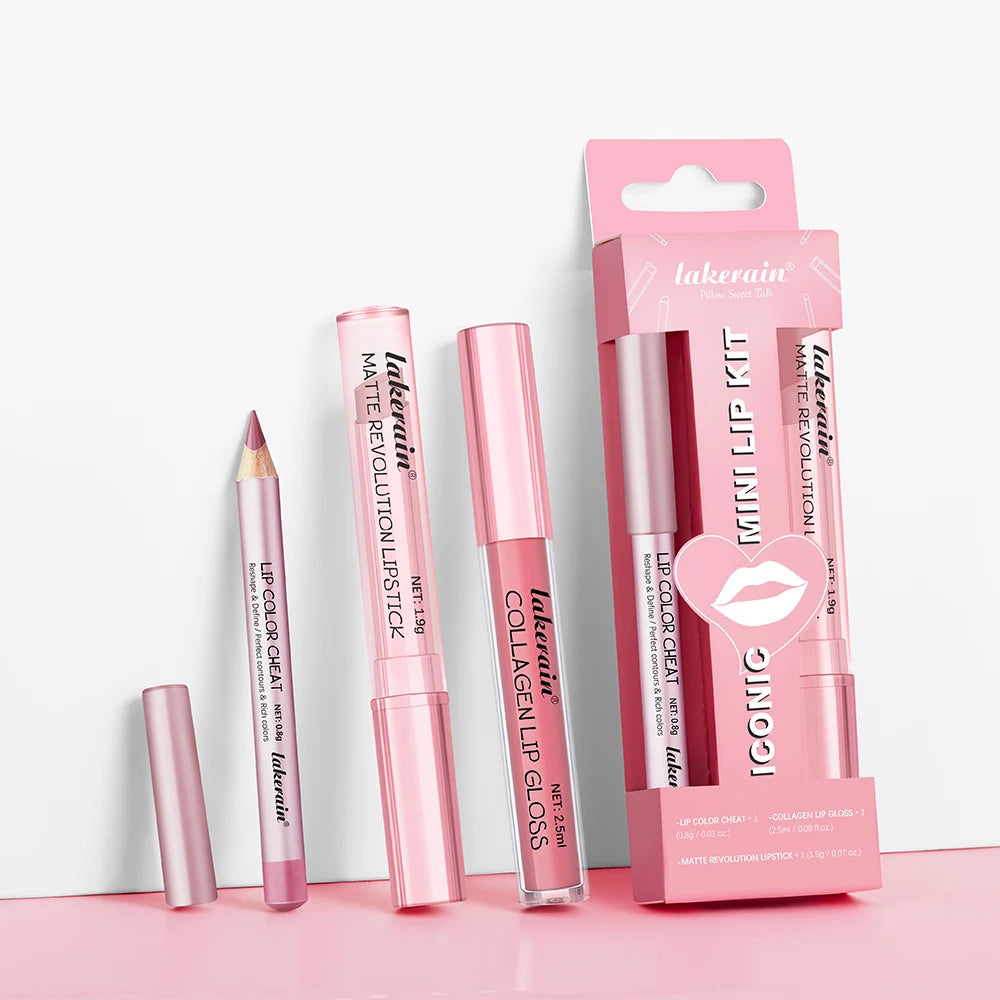 Lipliner&Lipstick Lip Gloss Set 3pcs/set Waterproof Long Lasting Lip Makeup Matte Travel Mini Set Women's Makeup Cosmetics - 