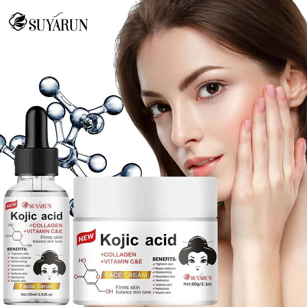 SUYARUN Kojic Acid Serum & Cream Bundle - Brightening Set for Dark Spots, Acne Scars, Anti-Aging | 2-in-1 Skincare Combo. - 