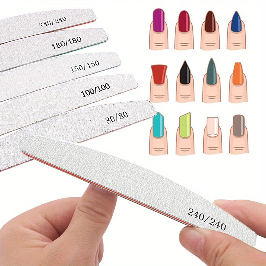 1/3/5/10Pcs Professional Nail File 80/100/150/180/240 Sandpaper Strong Thick Sanding Half Moon Lime nail accessories and Tools.