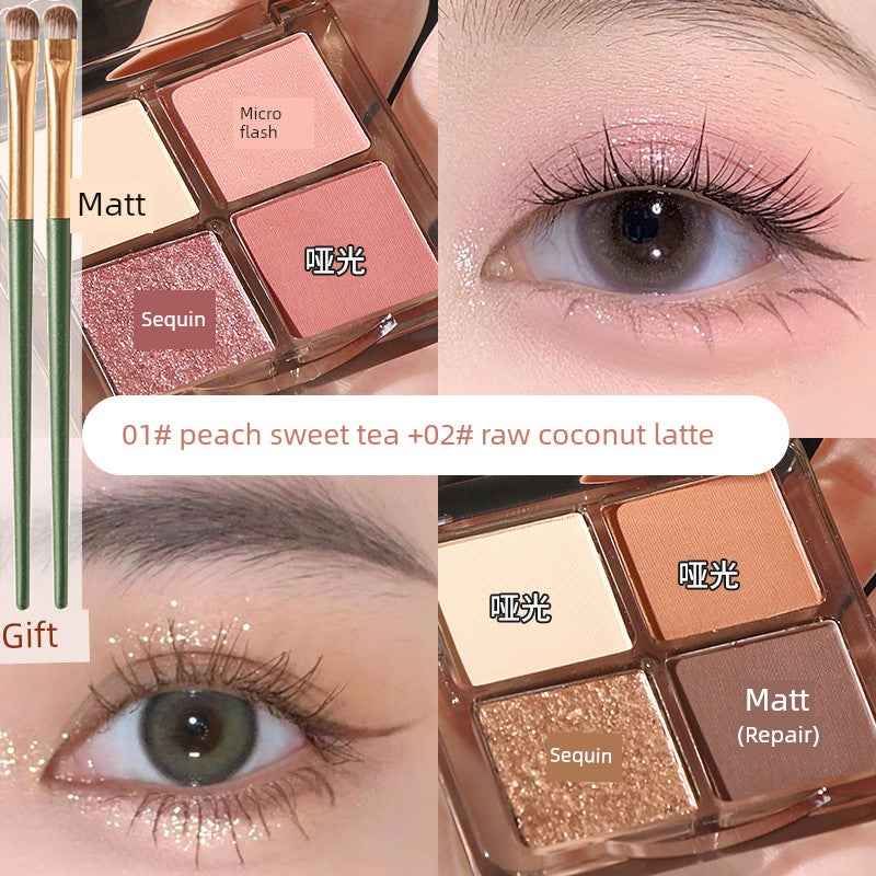 Genuine Goods Wake up at Home with Daydreaming Four Color Eyeshadow Palette Smoked Pink Brown Earth Color Everyday Joker Beginner 2 boxes (01#+02#)+2 eye shadow brushes
