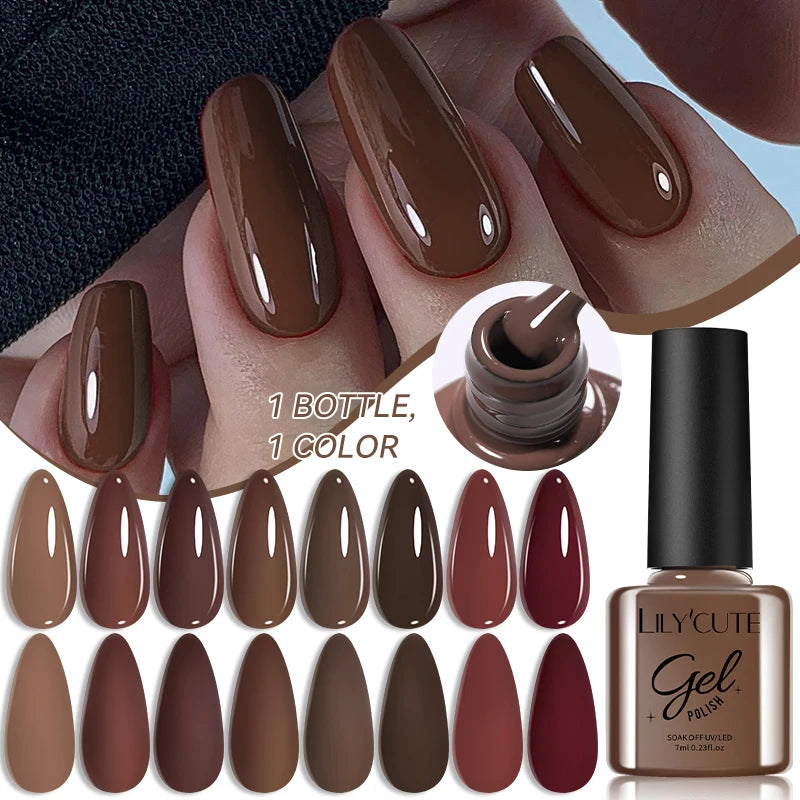 LILYCUTE 6Pcs/set 7ml Coffee Series Gel Nail Polish Kit 125 Colors Manicure Semi Permanent Soak Off UV Nail Art Gel Varnis...
