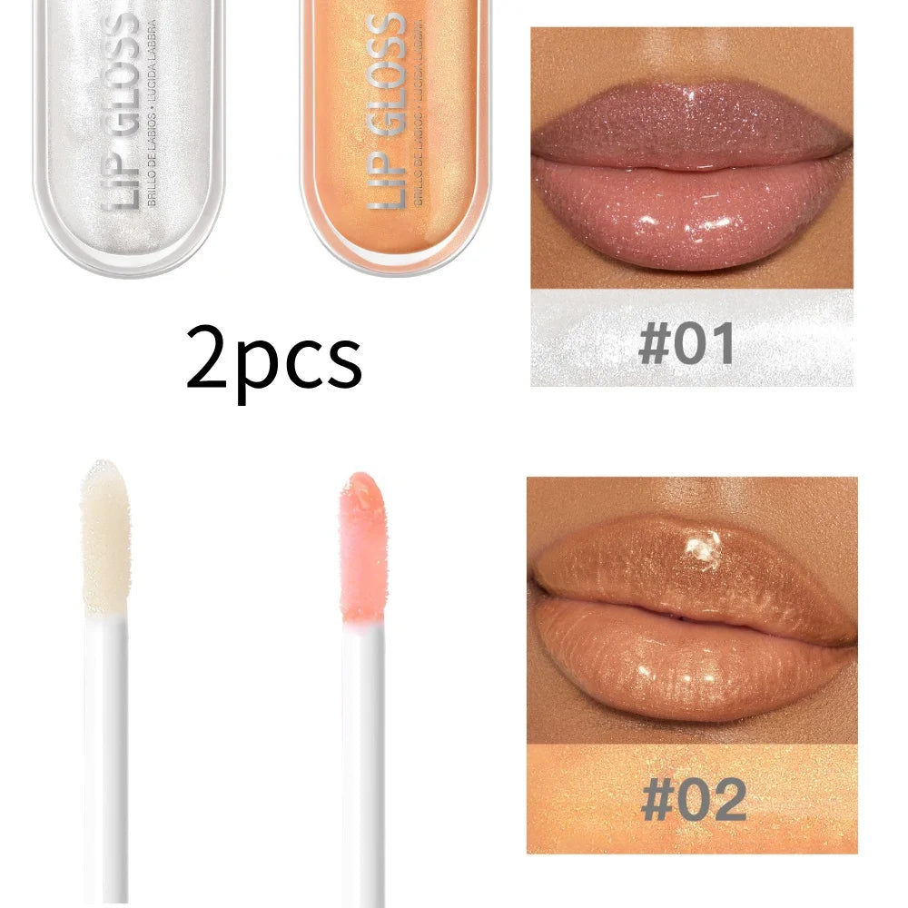 USHAS 12 colors mirror fine flash liquid lipstick pearlescent color waterproof sweatproof non-stick cup lip gloss 29225-01 - 