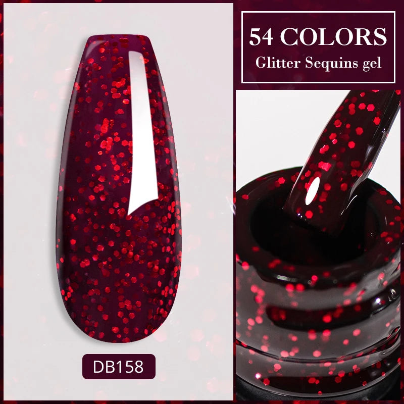 Mtssii 7ml Red Glitter Gel Nail Polish Sequins Shiny Manicure Semi Permanent Base Top Coat Soak Off LED UV Nail Art Gel Varnish Q15035