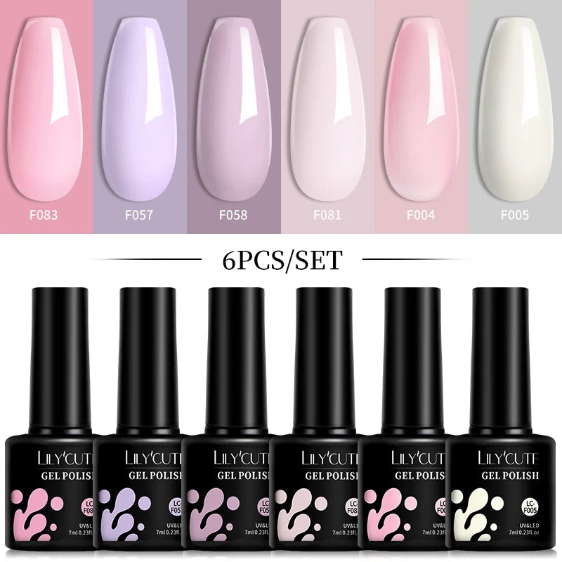 LILYCUTE 6Pcs/Set 7ML Gel DIY Nail Polish Bright Pink Semi Permanent Soak Off UV LED Gel Varnish Nail Art Design Manicure ...