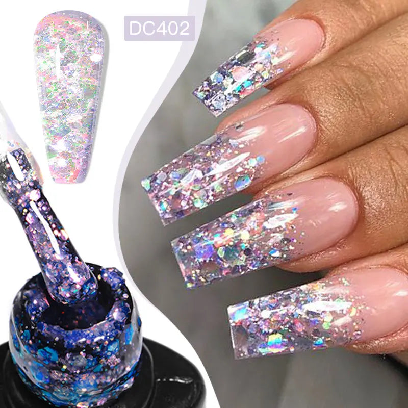 Mtssii 7ml Red Glitter Gel Nail Polish Sequins Shiny Manicure Semi Permanent Base Top Coat Soak Off LED UV Nail Art Gel Va...