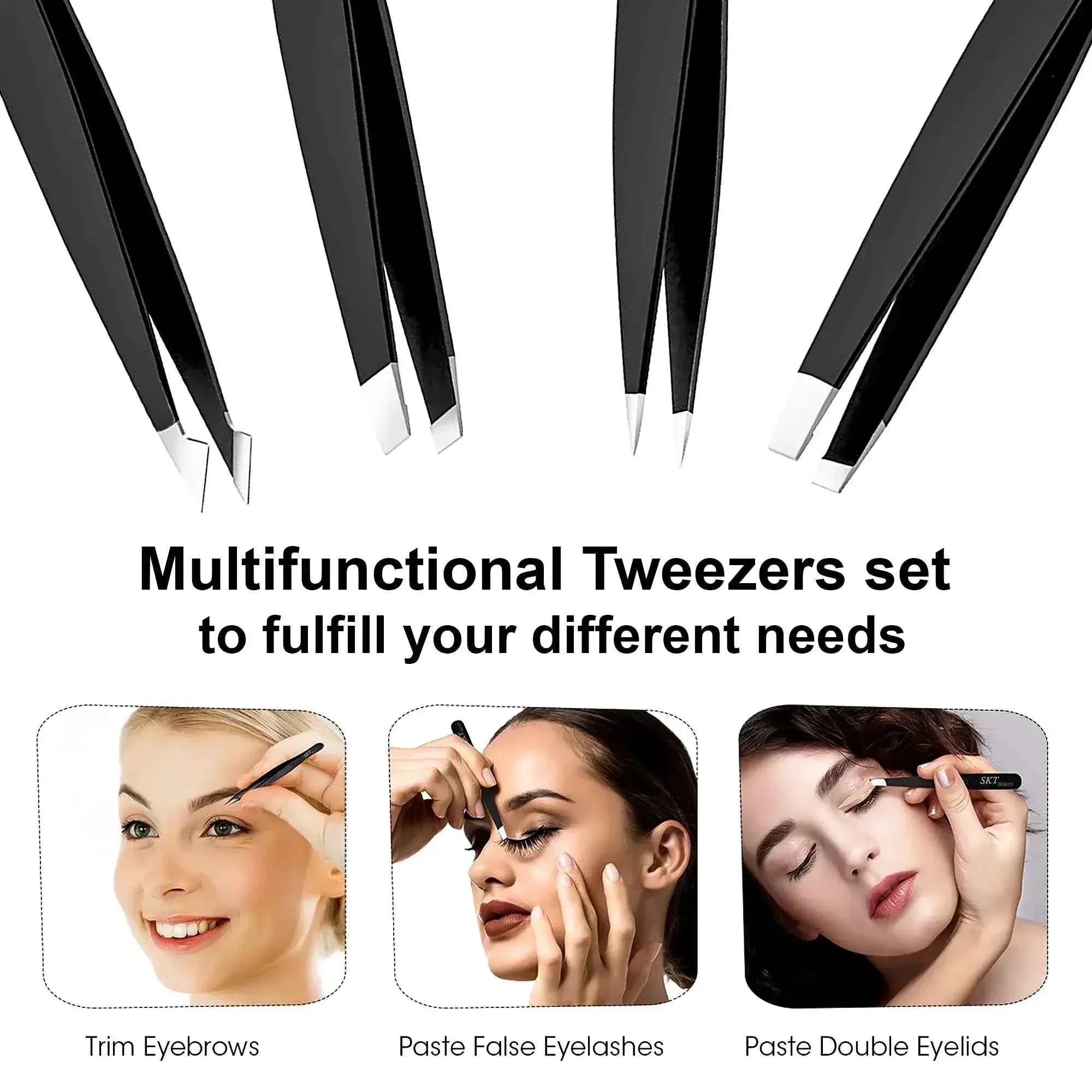 1-4pcs stainless steel eyebrow tweezers, facial hair removal tweezers, makeup eyelashes eye brow clips makeup tool set