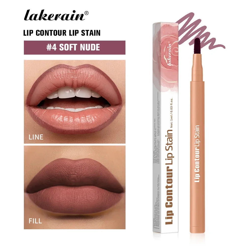 Flat Velvet Brush Lip Contour Liner Lip Stain Waterproof Soft Nude Pink Brown Lipliner Pencil Long Lasting Non-stick Cup Makeup 04 Soft Nude
