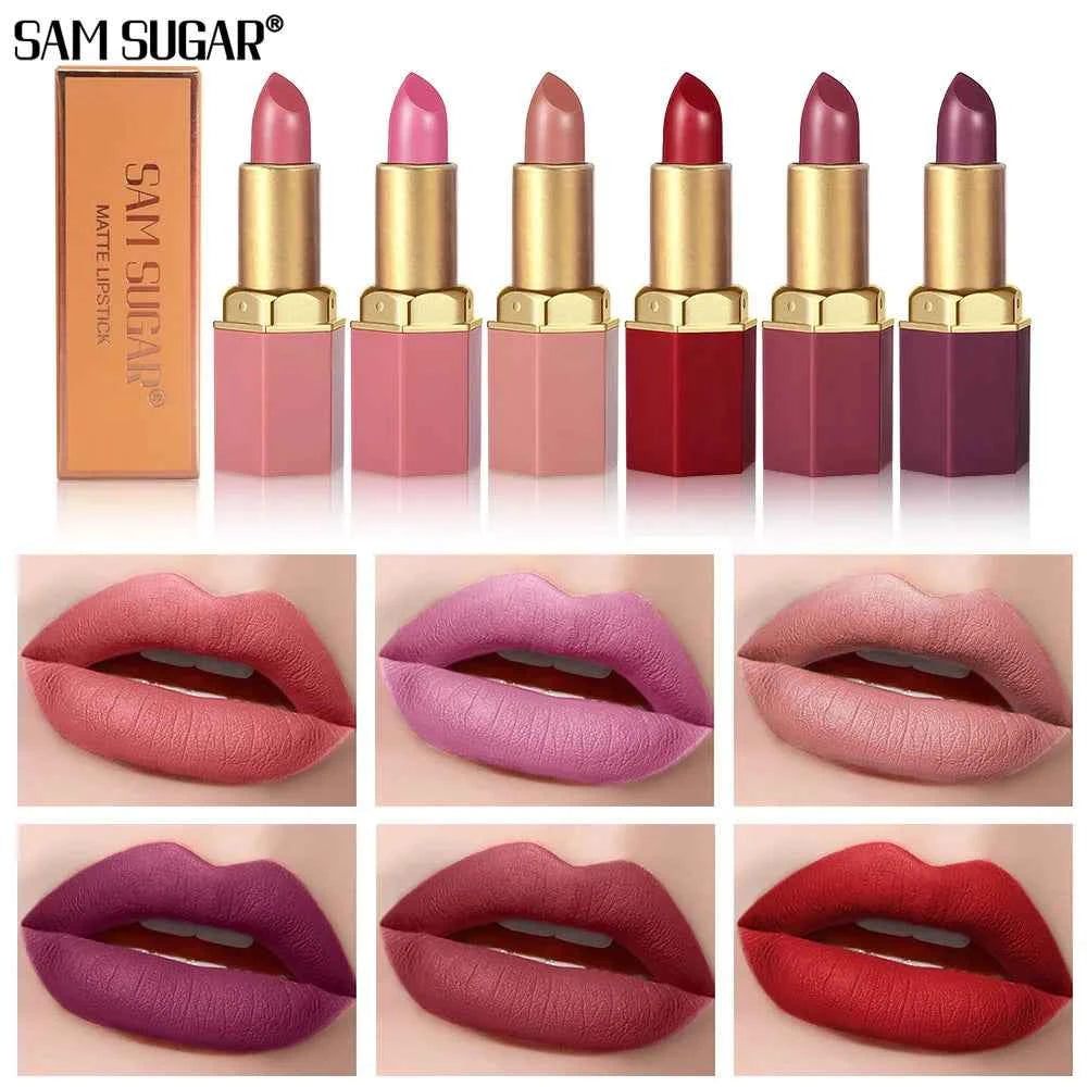 SAM SUGAR 6-Color Matte Lipstick , Non-Stick Cup Long-Lasting Velvet Finish, Smooth Matte Lip Color Waterproof Smudge-proof