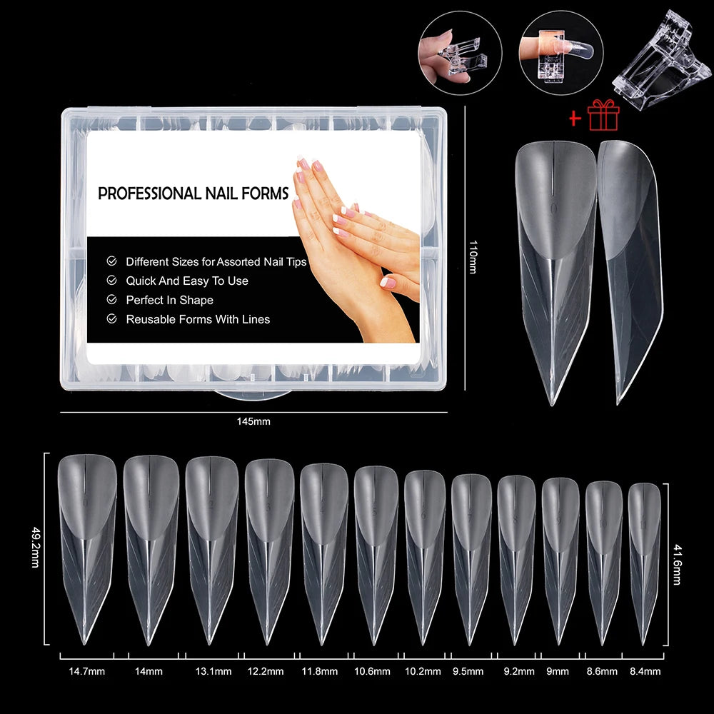 NEW Stiletto Coffin Clear Dual Forms False Tips Quick Building Gel Mold Nail System Full Cover Nail Extension Forms Top C1...