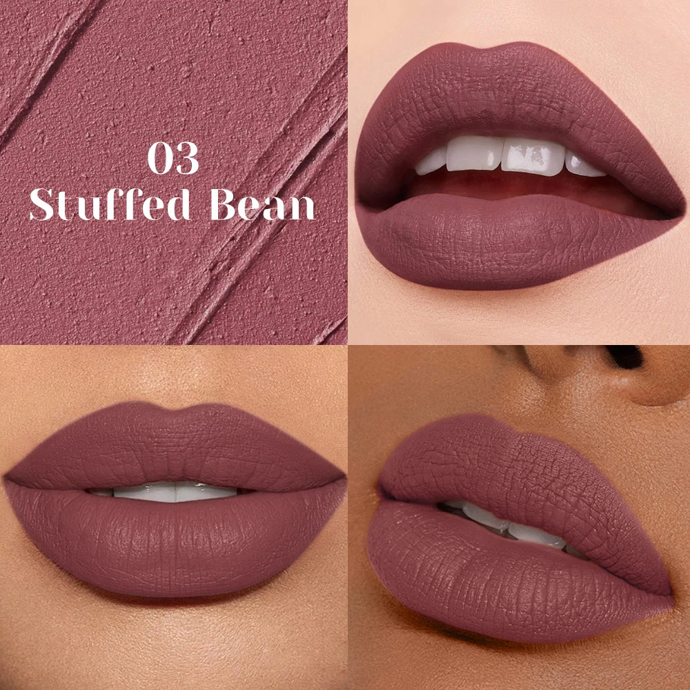 1 pc Stay flawless all day with a smudge-proof, water-resistant matte nude lipstick that won’t fade or transfer. 03