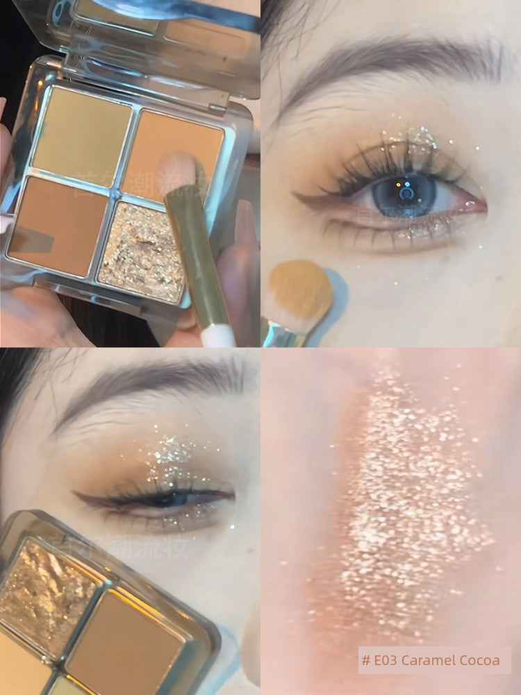 Smoke Tray Begins Involution Daydream Wake-up Home Eye Shadow Plate Four Colors Light Fashion Student Parity 2025 New Arrival Female E03 # Caramel Cocoa-Orange Brown Sparkle
