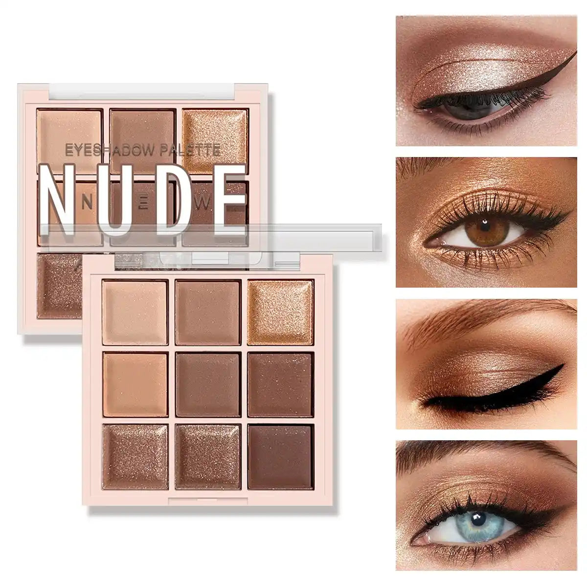 9-color eyeshadow palette, coffee brown & nude metallic tones, matte glitter & metallic finish, smoky makeup, party & stag...
