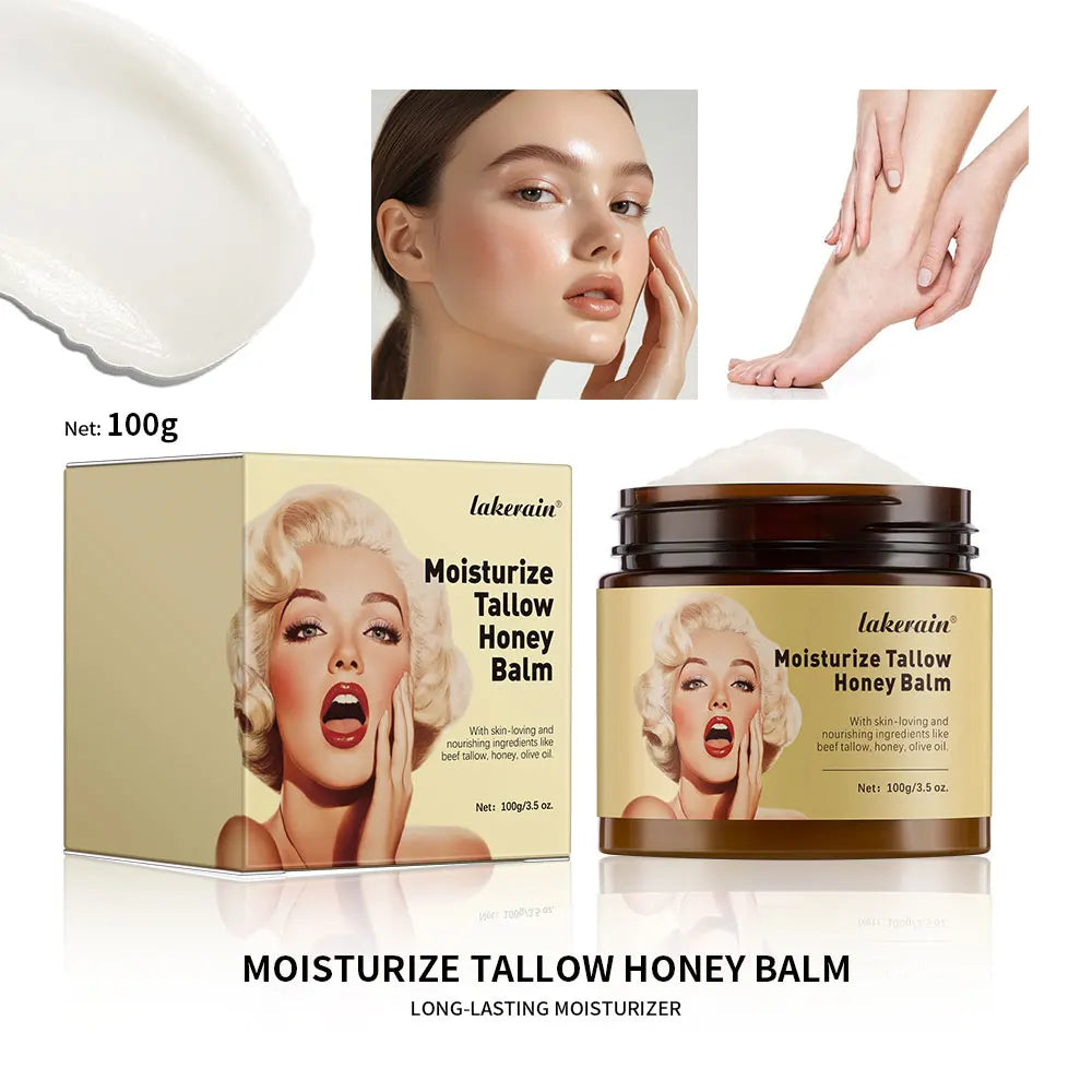 100g/3.5 0z. Moisturize Tallow Honey Balm Whipped Beef Tallow and Manuka Honey Balm Moisturizer Body Lotion Skin Care&Lip Balm WHITE