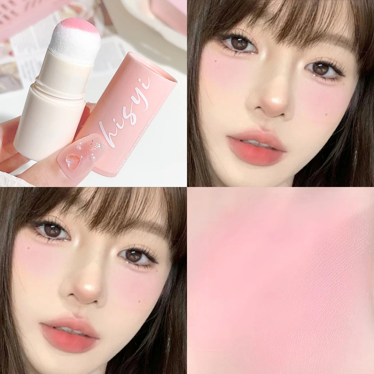 HISYI Yunrou Soft Fog Blush Stick - Energetic and Bouncy, Korean Style, Brightening, Dual-Use for Lips and Cheeks H1916-02
