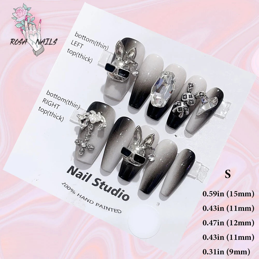 Silver Star Fake Nail Pressons Short Square Clear Rhinestones Punk Tip Saturn Stars False Tips Presson Y2k Black Press on ...