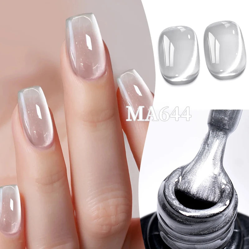 MEET ACROSS 7ml Porcelain White Cat Eye Gel Polish Holographic Glitter Magnetic Galactic Effect Gel Nail Polish Soak Off UV Gel Q57563-1