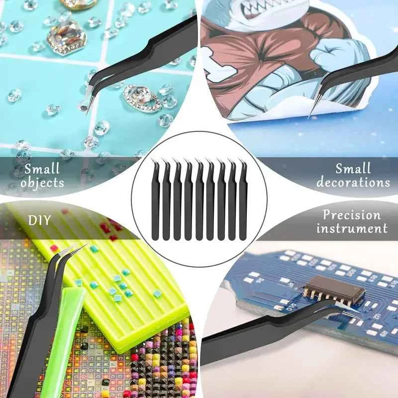 1/9Pcs Curved Tip Eyelash Extension Tweezers, Stainless Steel Curved Tip Tweezers Pointed Tip Tweezers with Protective Cover