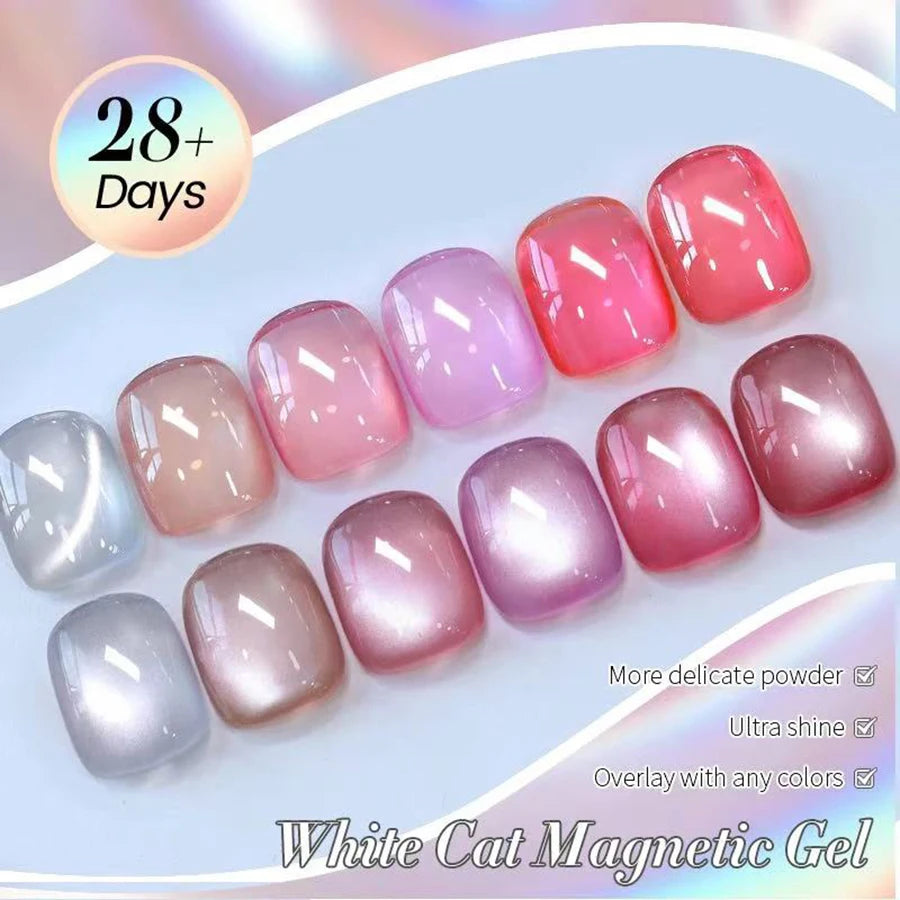1-8pcs TC Flow Light White Cat Eye Gel Nail Polish Ultra Shine Soak Off UV Gel Mirror Glass Cat Magnet Gel Varnish Nail Supplies