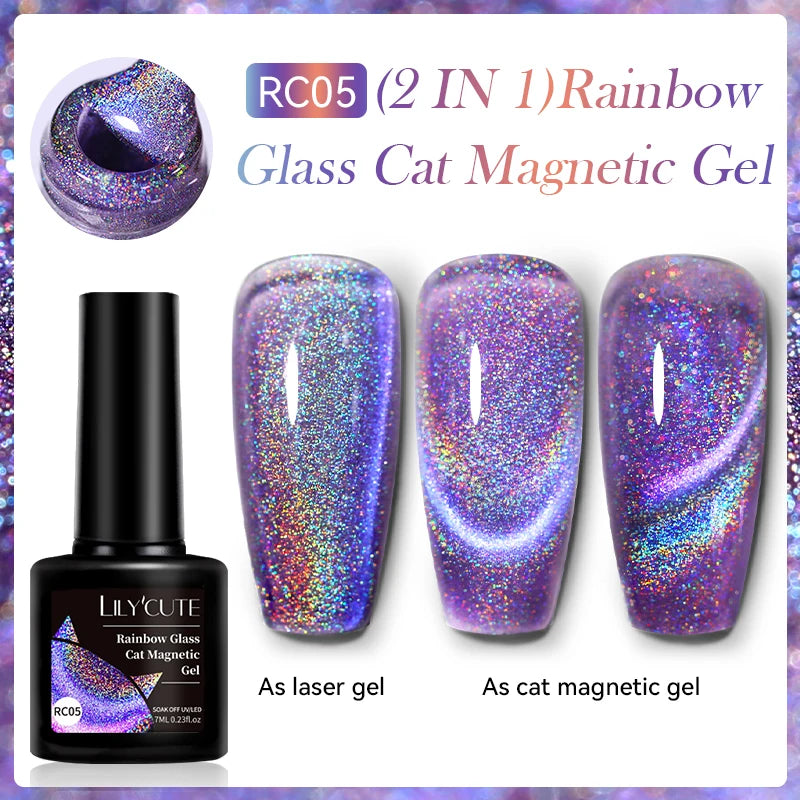 LILYCUTE 7ml Aurora Cat Magnetic Gel Nail Polish Reflective Magnet Gel Varnishes Semi Permanent UV Gel For Nail Art Manicu...