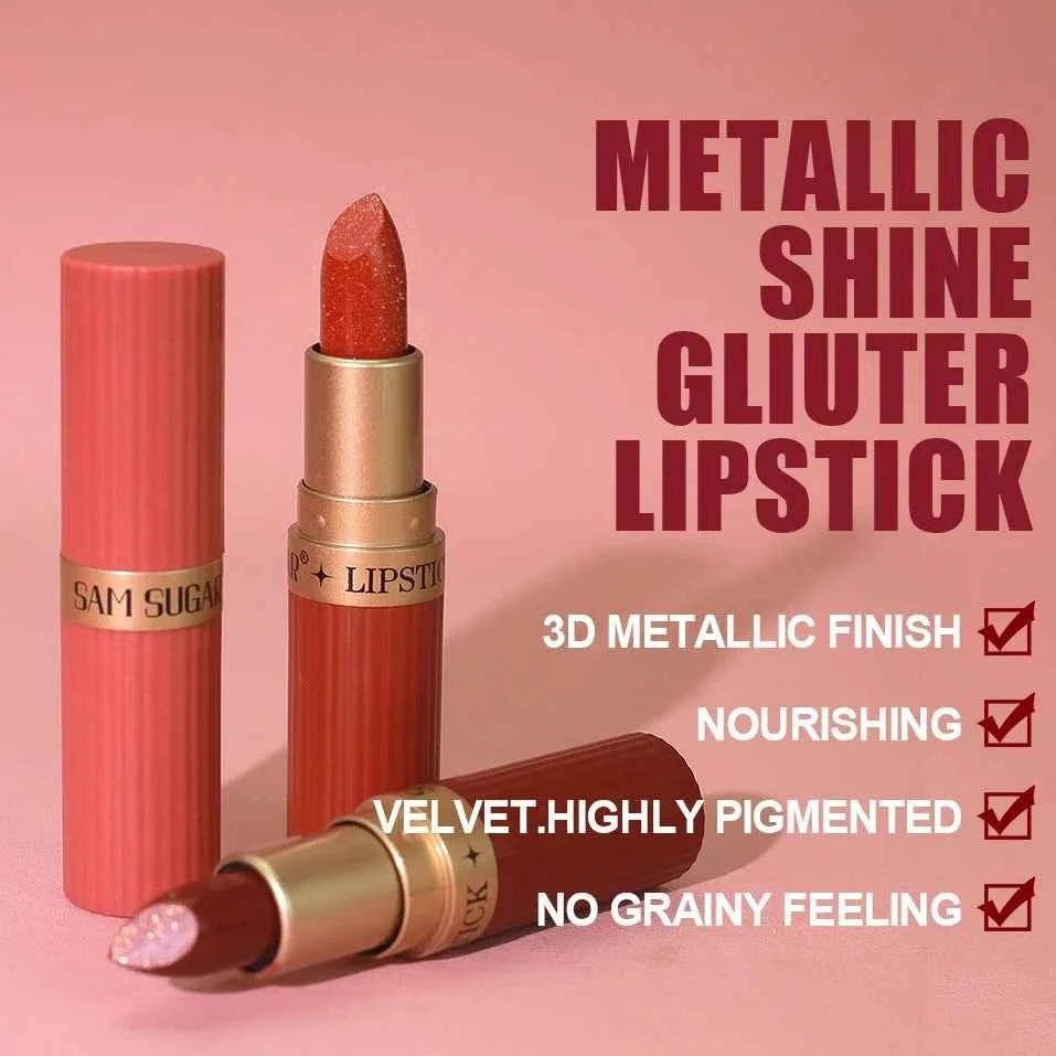 Pearlescent Pink Glitter Velvet Lipstick Metallic Waterproof Long Lasting Matte Shimmer Diamond Lipstick Women Makeup Cosm...
