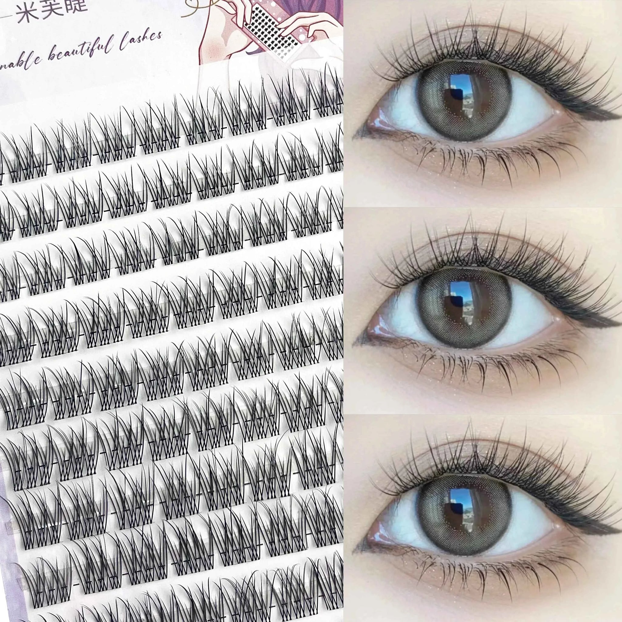 1/box 120 bundles Mink False Eyelash Natural Fishtail Lash 3D Russian Individual Eyelash Extension Cluster Makeup Tool Who...