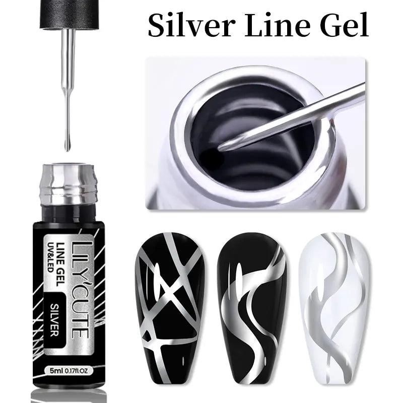 LILYCUTE 5ML Metallic Painting Liner Gel Nail Polish Super Bright Gold Silver Mirror Drawing Gel Semi Permanent Line Frenc...