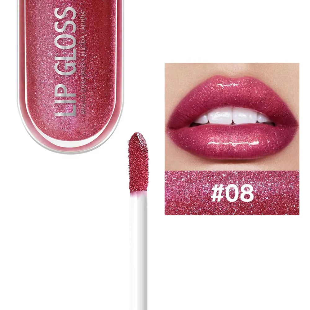 USHAS 12 colors mirror fine flash liquid lipstick pearlescent color waterproof sweatproof non-stick cup lip gloss 24314-08 - 