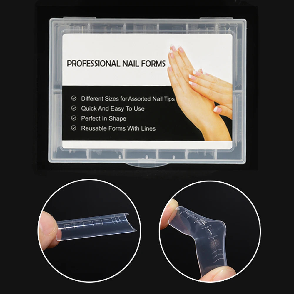 NEW Stiletto Coffin Clear Dual Forms False Tips Quick Building Gel Mold Nail System Full Cover Nail Extension Forms Top - 