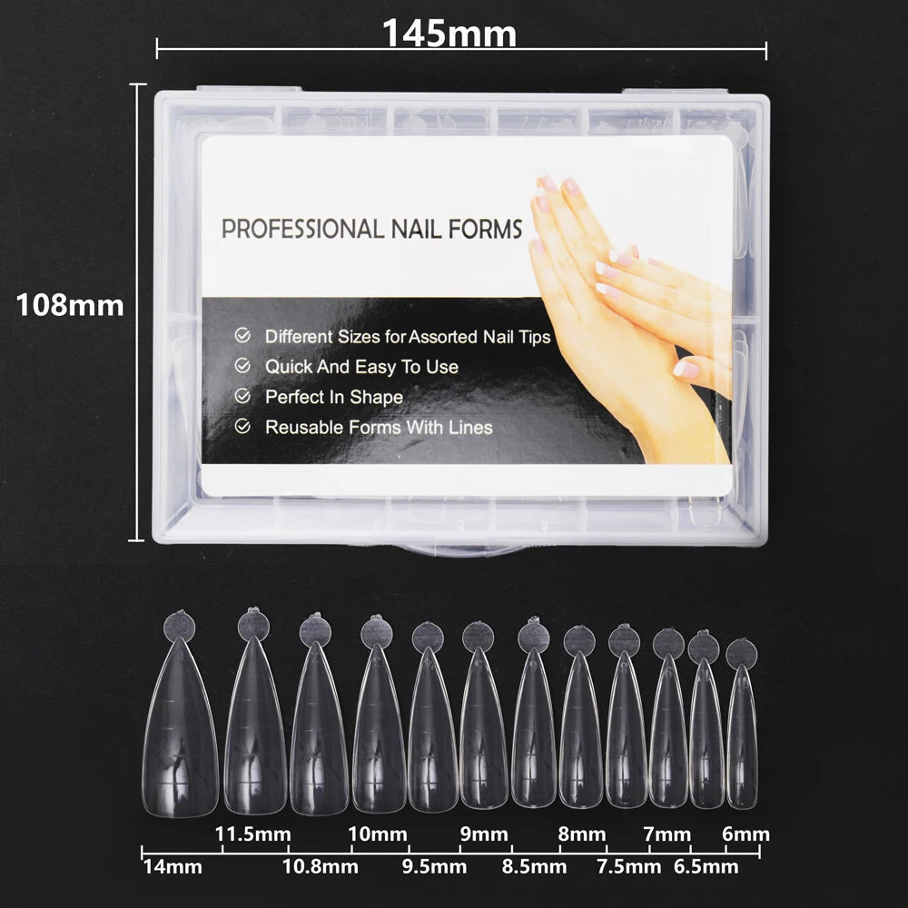 NEW Stiletto Coffin Clear Dual Forms False Tips Quick Building Gel Mold Nail System Full Cover Nail Extension Forms Top - 