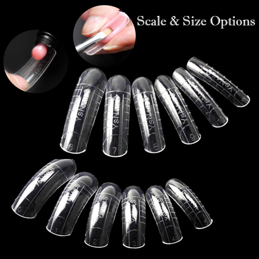 NEW Stiletto Coffin Clear Dual Forms False Tips Quick Building Gel Mold Nail System Full Cover Nail Extension Forms Top