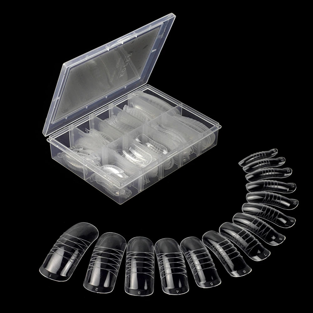 NEW Stiletto Coffin Clear Dual Forms False Tips Quick Building Gel Mold Nail System Full Cover Nail Extension Forms Top - 