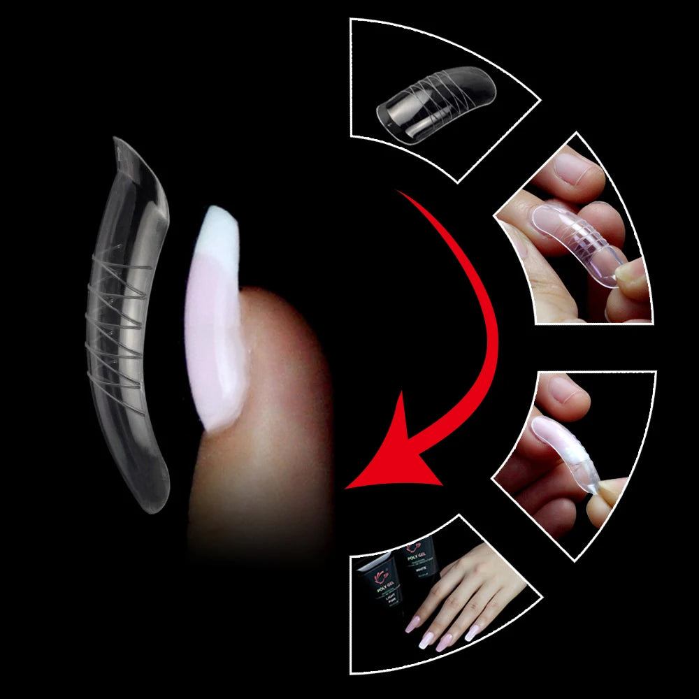 NEW Stiletto Coffin Clear Dual Forms False Tips Quick Building Gel Mold Nail System Full Cover Nail Extension Forms Top - 