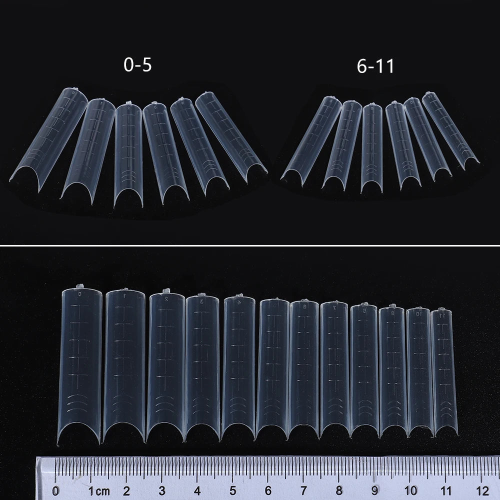 NEW Stiletto Coffin Clear Dual Forms False Tips Quick Building Gel Mold Nail System Full Cover Nail Extension Forms Top - 