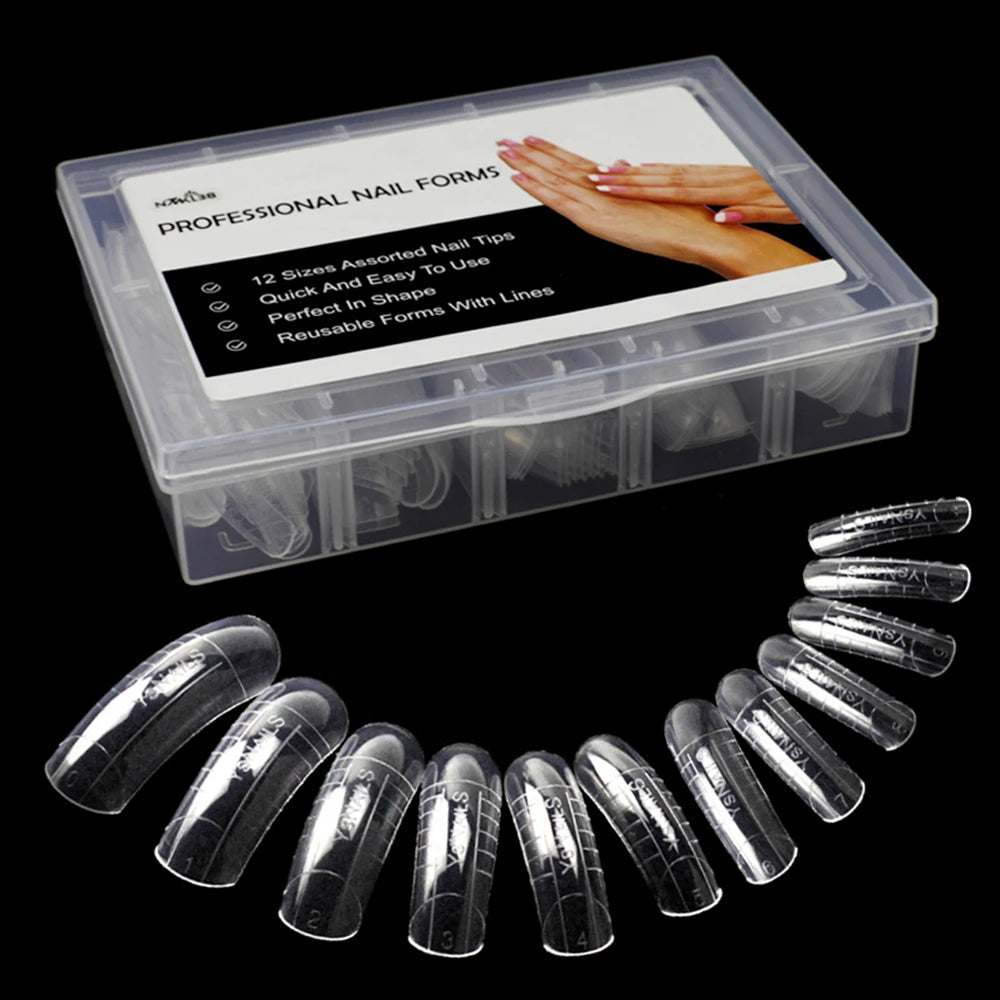 NEW Stiletto Coffin Clear Dual Forms False Tips Quick Building Gel Mold Nail System Full Cover Nail Extension Forms Top - 