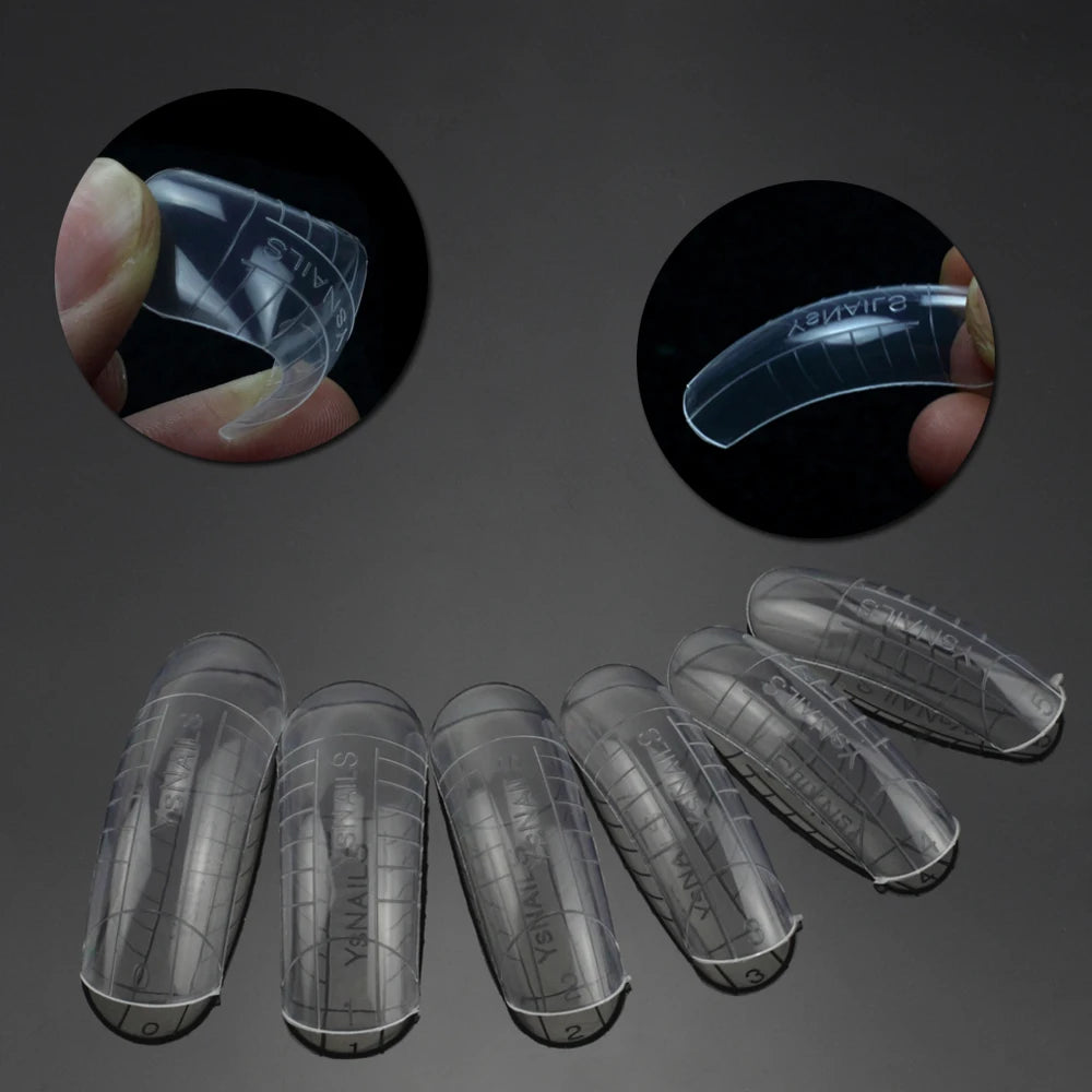 NEW Stiletto Coffin Clear Dual Forms False Tips Quick Building Gel Mold Nail System Full Cover Nail Extension Forms Top