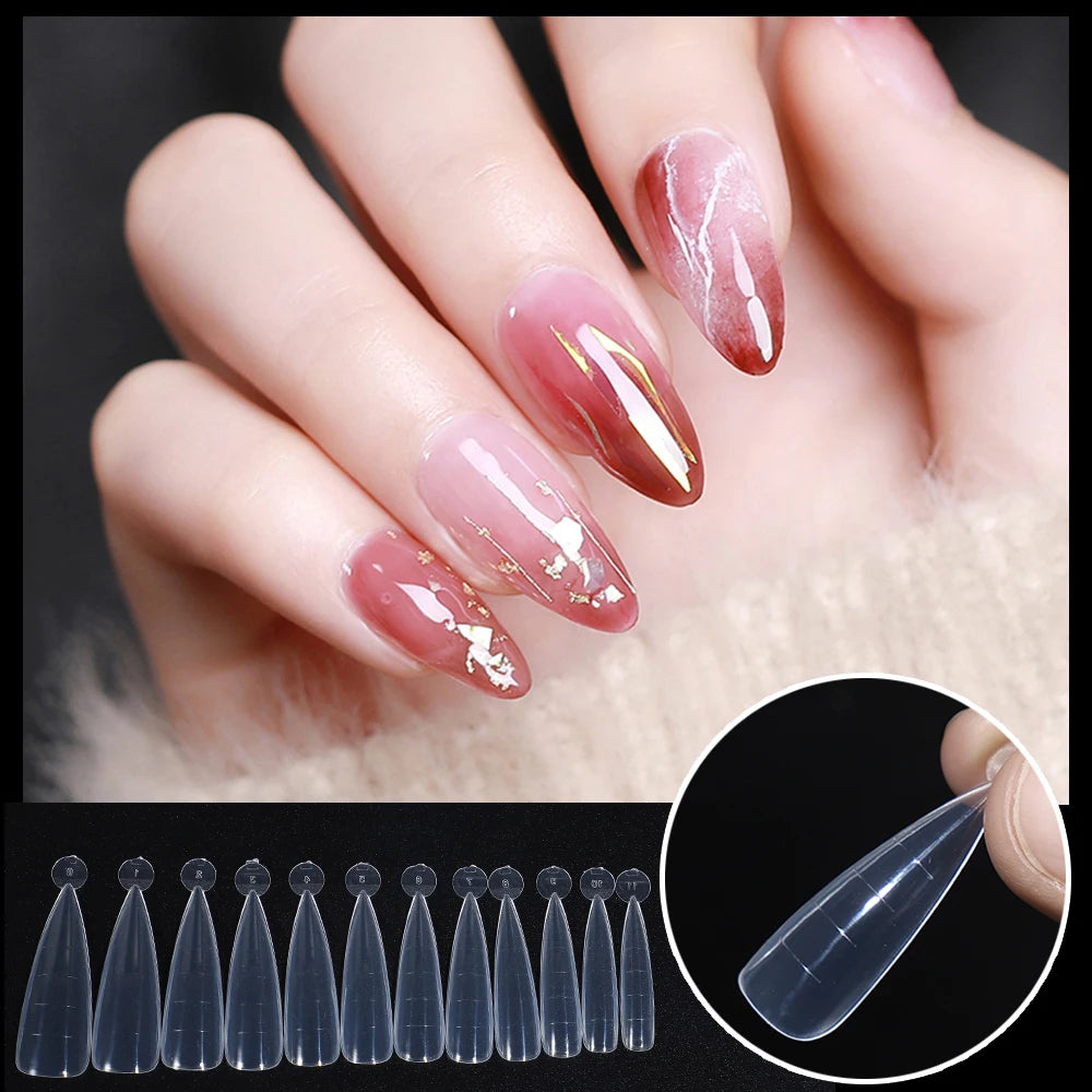 NEW Stiletto Coffin Clear Dual Forms False Tips Quick Building Gel Mold Nail System Full Cover Nail Extension Forms Top - 