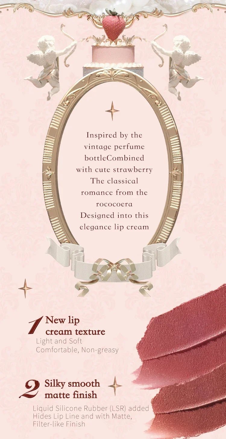 Flower Knows Strawberry Rococo Series Cloud Lip Cream Lip Gloss Long Lasting Velvet Lip Tint Lipstick for Women Cosmetic