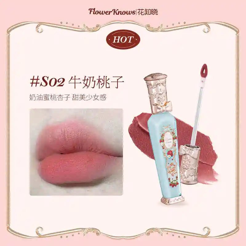 Flower Knows Strawberry Rococo Series Cloud Lip Cream Lip Gloss Long Lasting Velvet Lip Tint Lipstick for Women Cosmetic S02