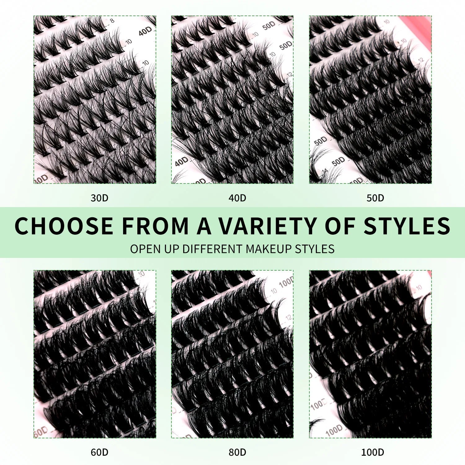 GROINNEYA DIY Lash Clusters Kit Mixed Tray Eyelash Extension Full Set Individual Lashes with Lash Bond&Seal and Tweezers Tool